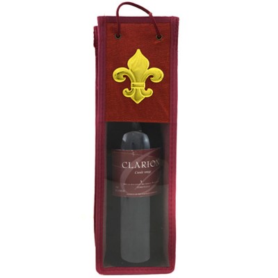 180527-GD-WINE BOTTLE HOLDER RED COLOR W/GOLD FLEUR DE LIS